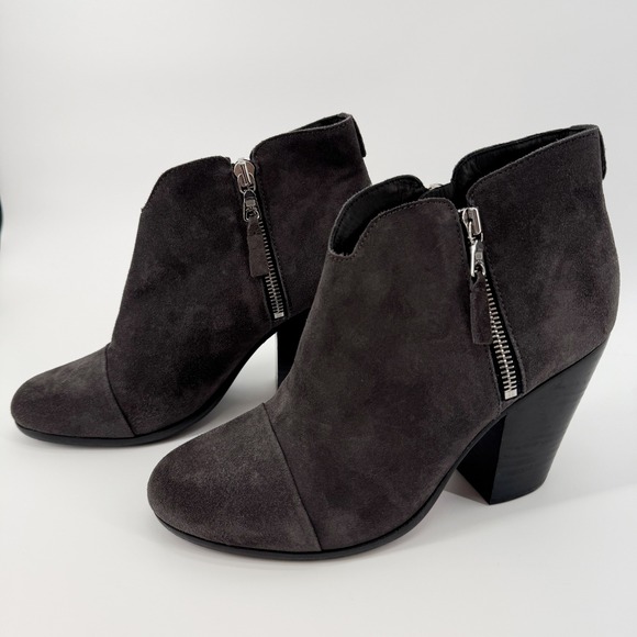 Rag & Bone Bootie Margot Suede Ankle Boots Double Zipper Block Heel Womens 38.5‎ - Picture 5 of 14